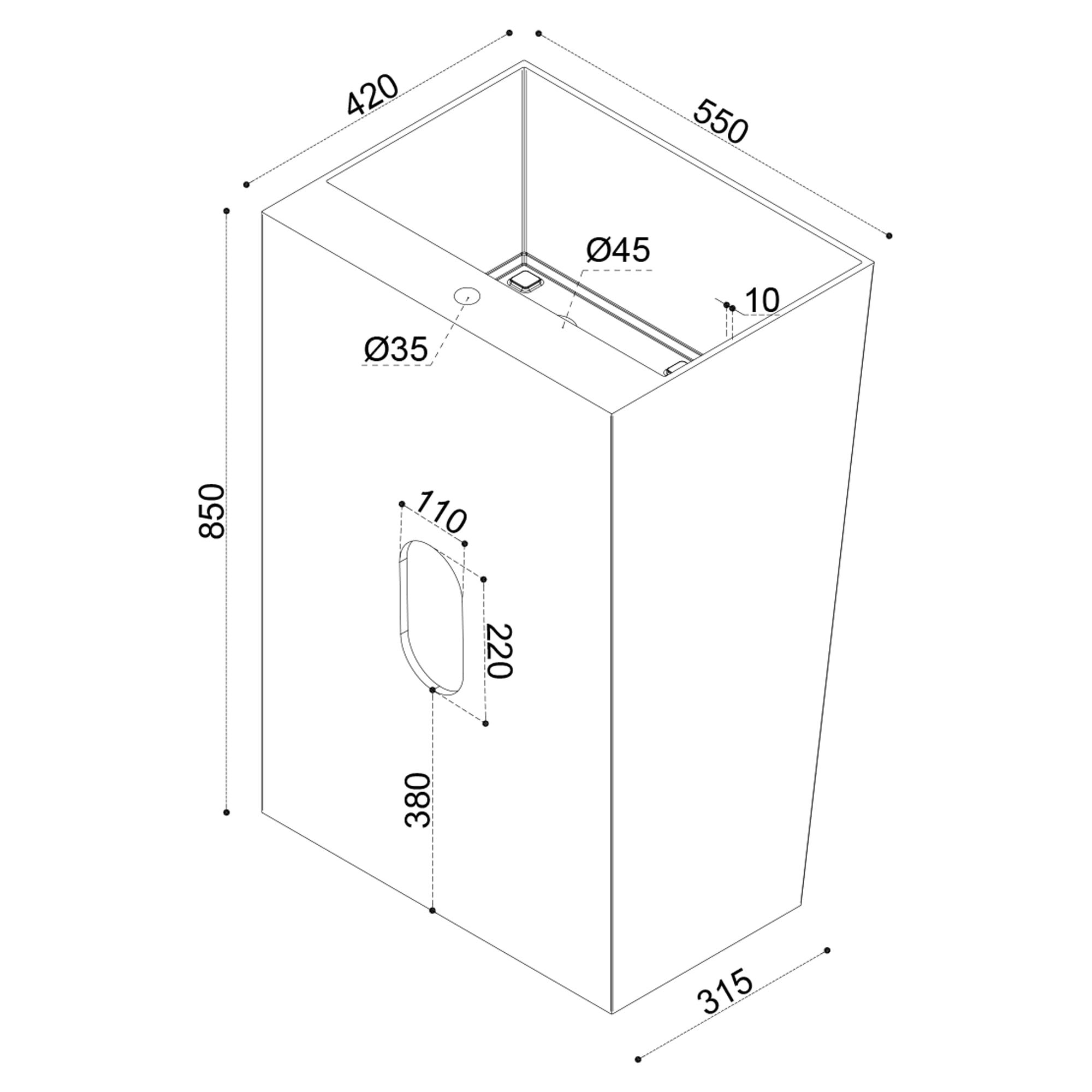 doporro Lavabo sur Pied Blanc Vasque Colonne en Fonte Minérale Lave Mains Rectangulaire pour Salle de Bain 60x45x90cm Colossum40