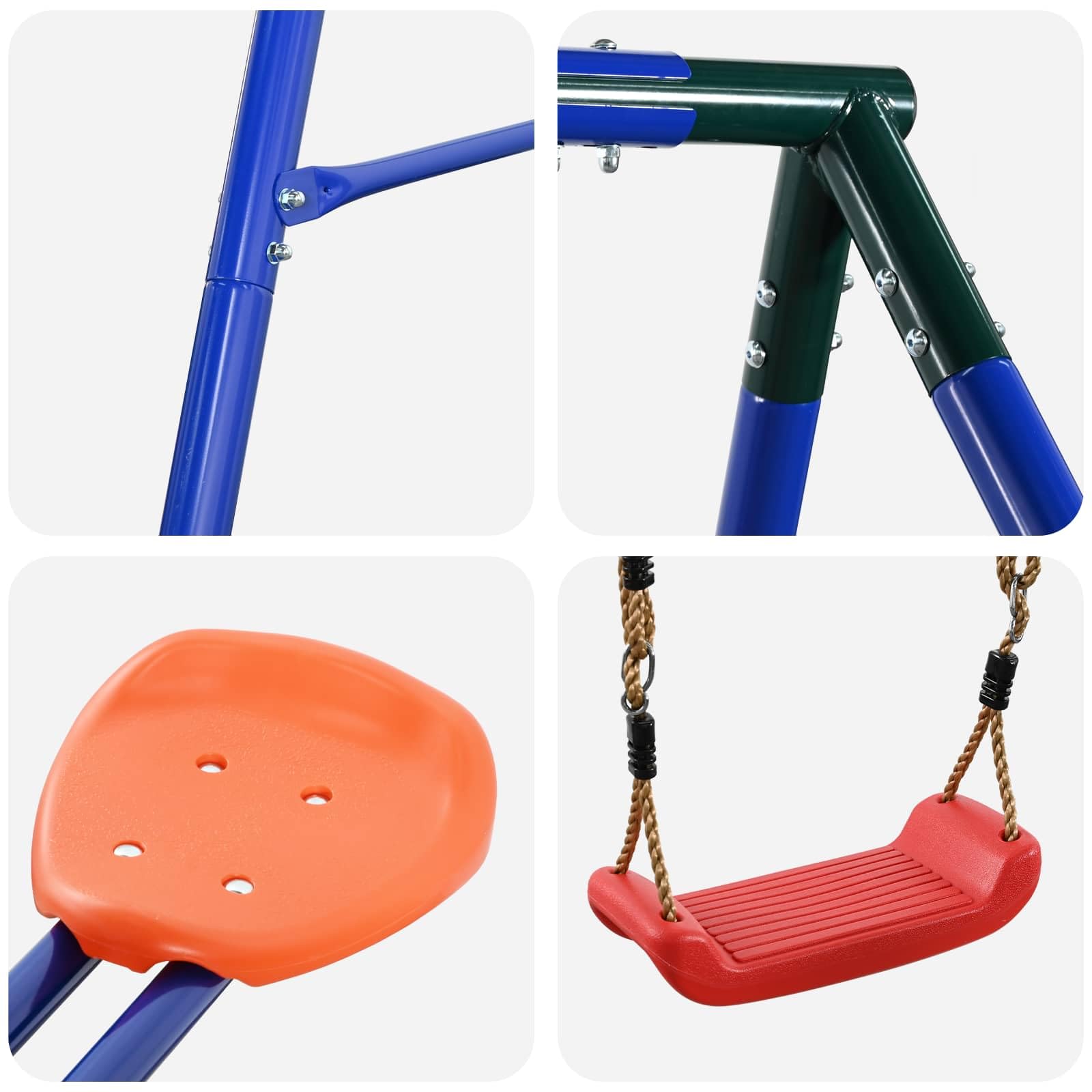 Telaio per altalena per esterni con scivolo per fino a 3 bambini, in acciaio e plastica, resistente alle intemperie, 213 x 185 x 185 cm, parco giochi da giardino, altalena per bambini