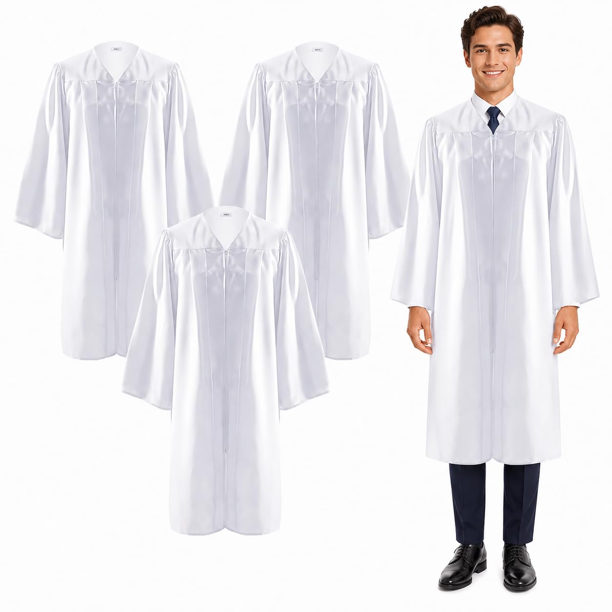 3er-Pack Weiße Chorrobe Taufen für Erwachsene, Unisex Priester Gewand Kostüm, Herren Damen Richter Messdiener Taufen Kleidung für Kirche Klerus, Graduation Gown, Größe 54