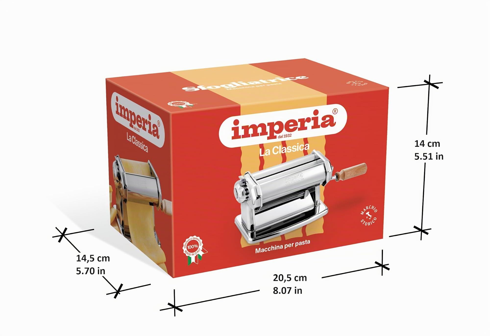 Imperia Laminoir Ligne Classique. Machine à pâtes. 100% Fabriquè en Italie. Machine à pâtes fraîches en acier. Laminoir manuel avec manivelle. Créez votre propre feuille de pâte.