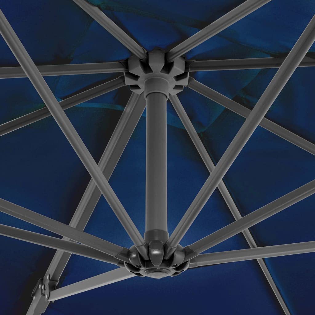 Sombrilla en voladizo con poste de aluminio de 300 cm, color pardo, parasol colgante inclinable y orientable 360 grados, con base en cruz y mecanismo de manivela, tejido