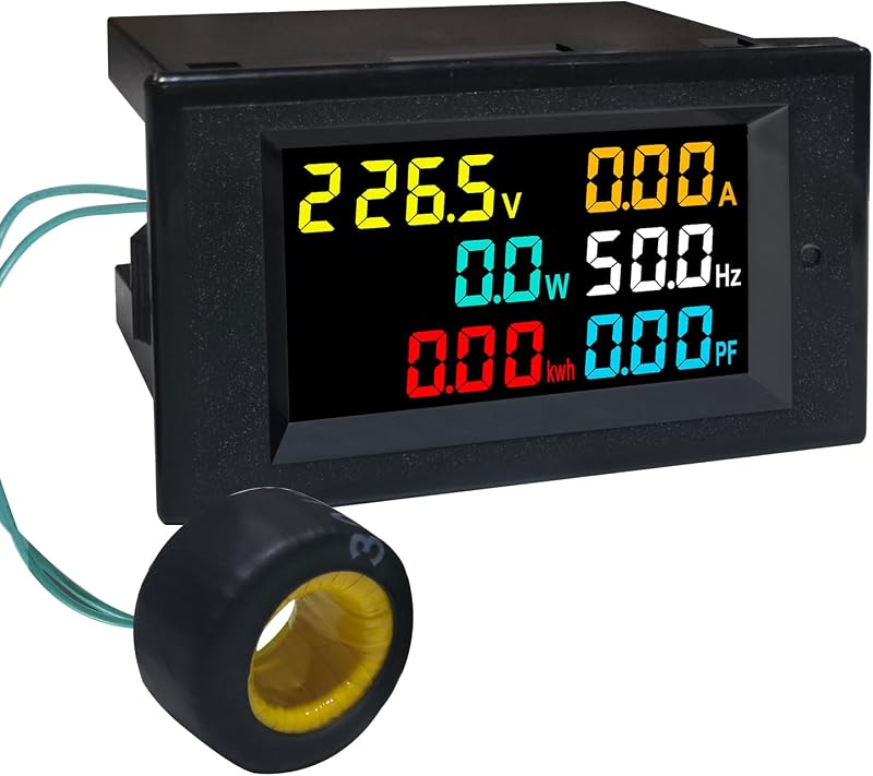 Amperímetro digital Medidor de voltaje CA 40-300V 100A Medidor de panel de energía Pantalla LCD Voltímetro Multímetro Voltios Amperios Monitor de vatios con transformador de corriente CT