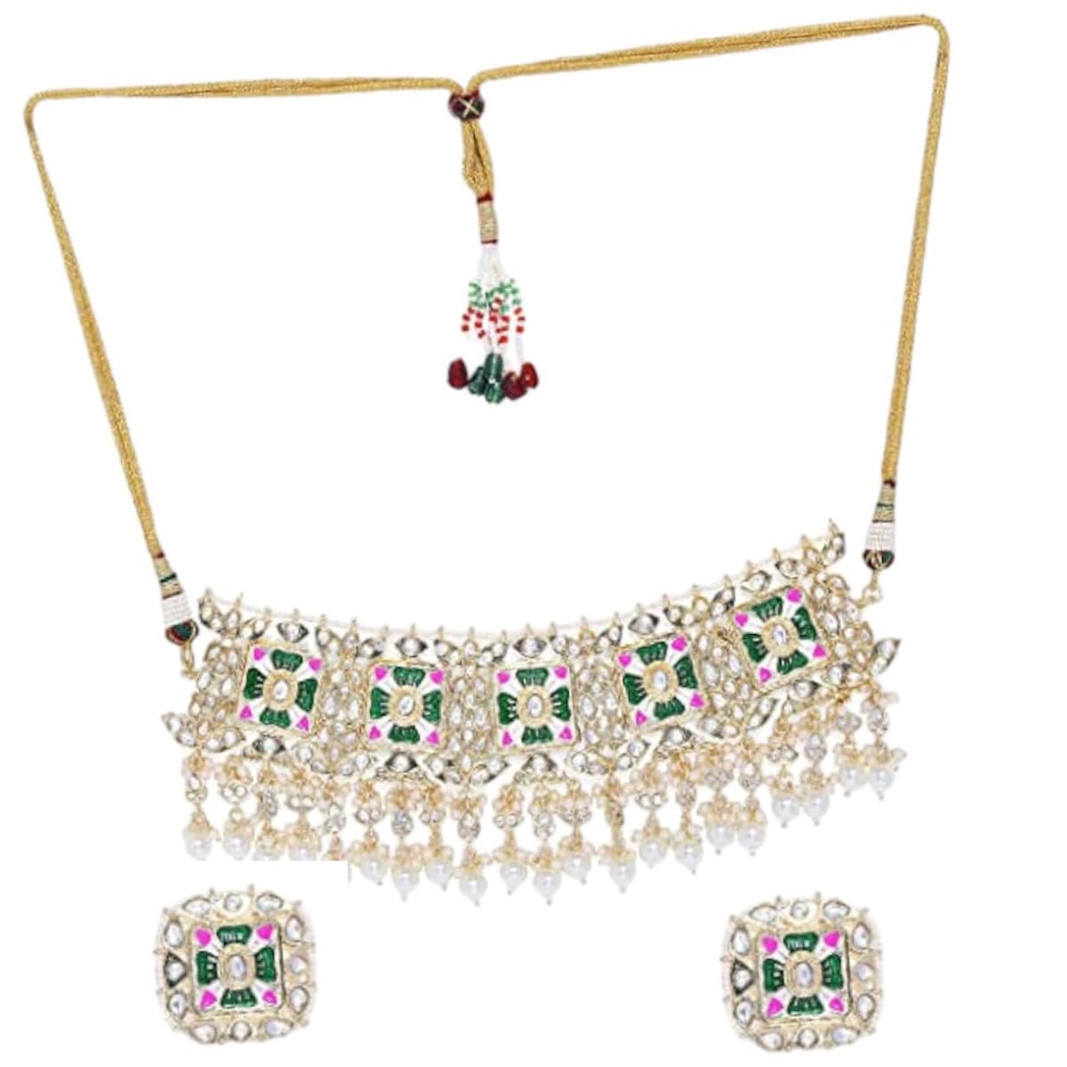 JWELLA Gold-Plated Choker Necklace Set with Enamel Work and Pearl Hangings (B0D9XZ4BTP) Amazon Price History, Amazon Price Tracker