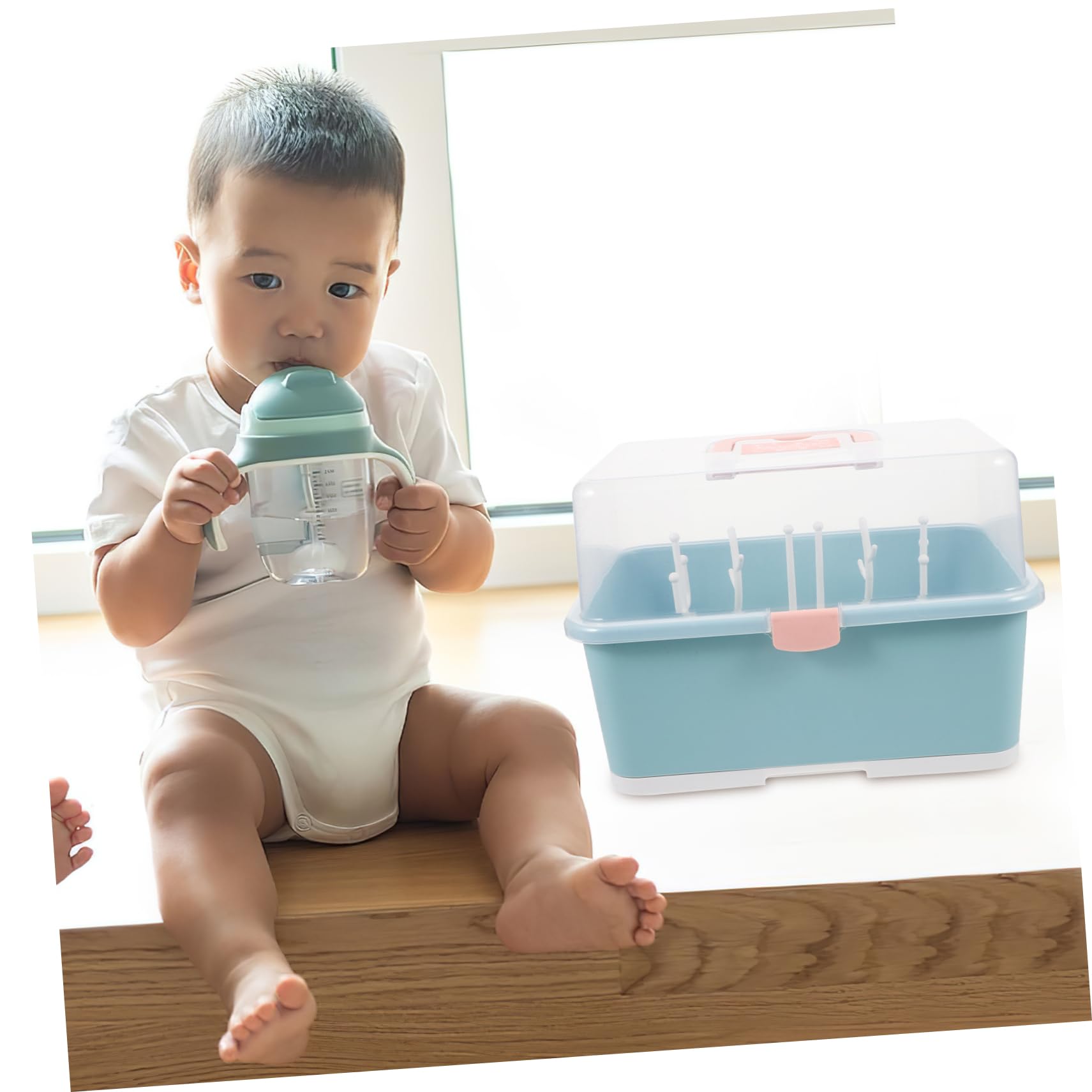 Babyflaschen Aufbewahrungsbox mit Trockenständer, 1 Stück, Grün | Pp Ausführung, für Schnuller und Stillzubehör, Stabiles Design, Babyshower Geeignet