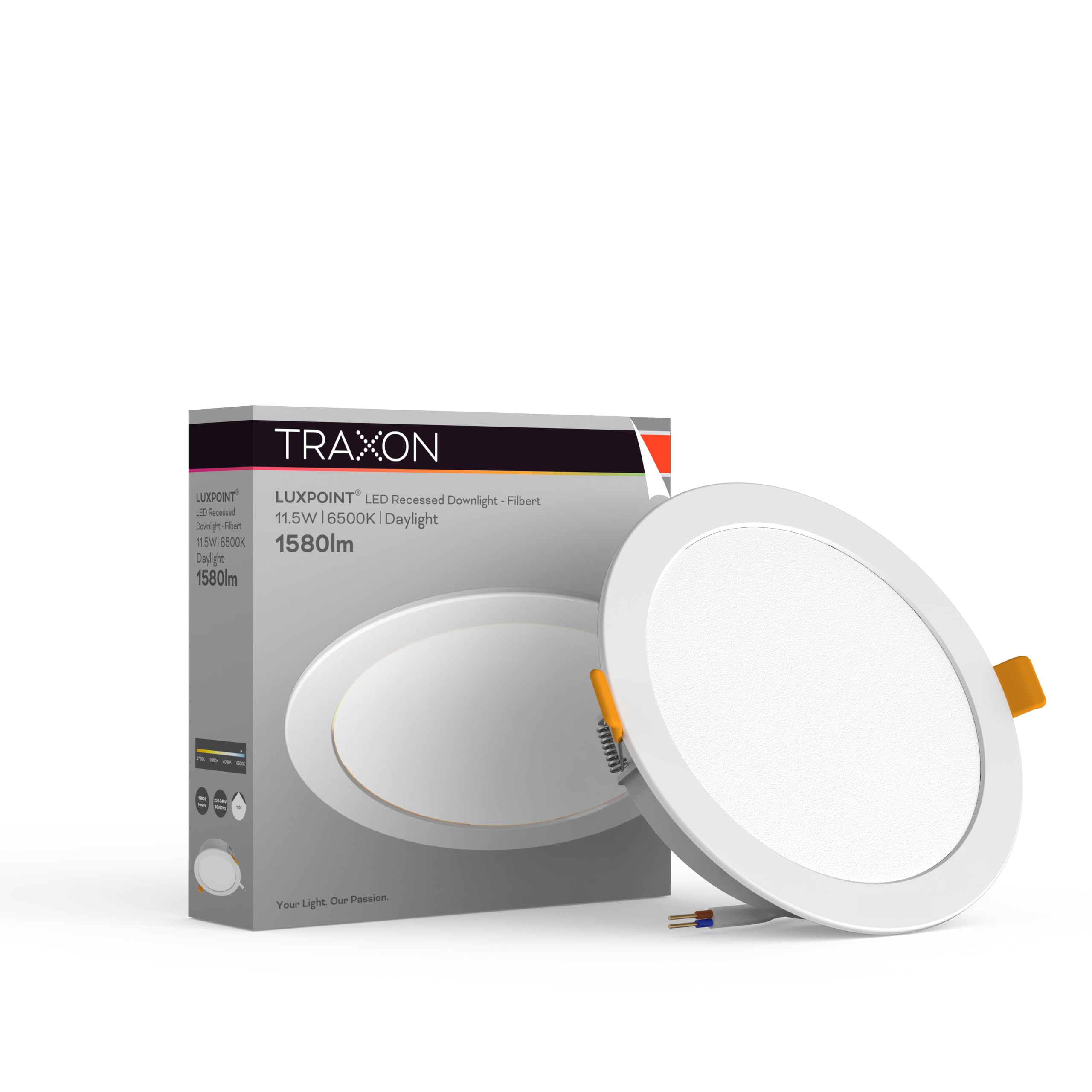 TRAXON LUXPOINT® LED Downlight Plate – Filbert Circular 11.5W Warm Light 3000K 1500LM PS Ceiling Recessed Cut Ceiling Ø120-125mm IP20 Indoor (Warm Light 3000K 11.5W)