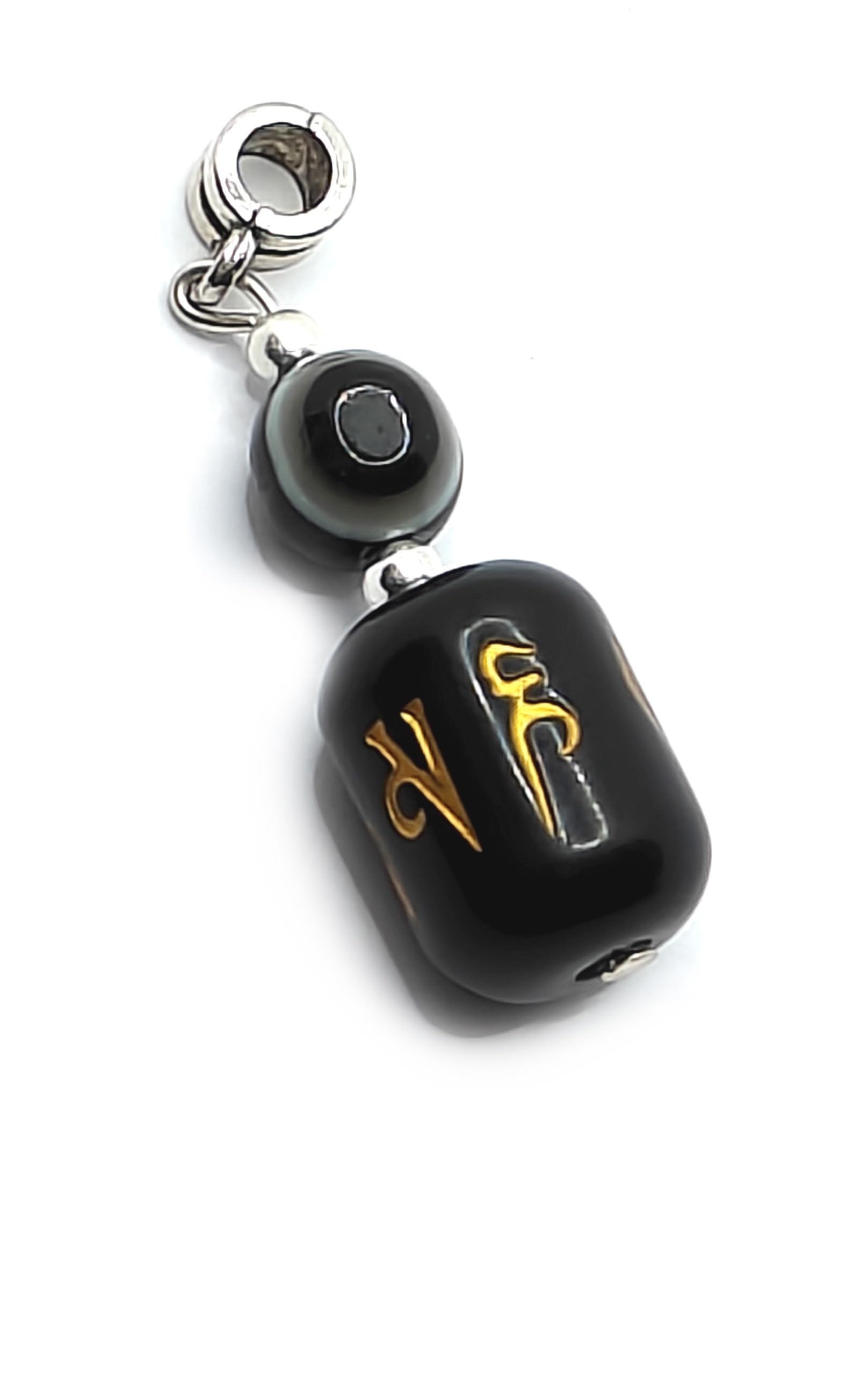 Evil Eye Black With Tibetan buddhist Om Mani Padme hum Mantra Engraved Lucky Charm Pendant-image-36
