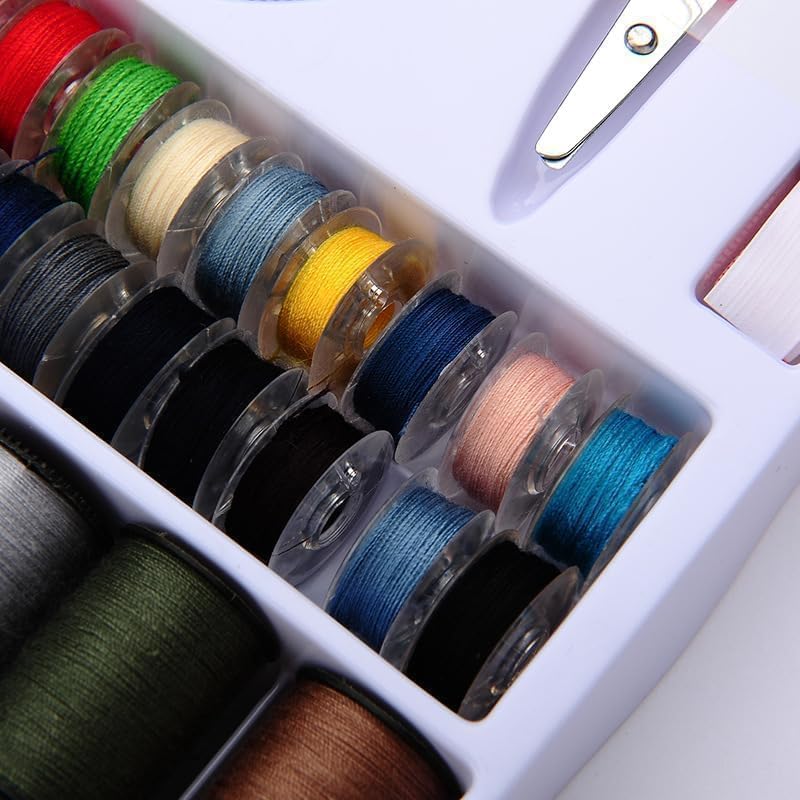 Image of Sewing Kit for Hand Sewing Machine with 100 Basic Sewing Accessories, 64 Spools of Thread Mini Sewing kit for Sewing Machines, Beginners, Emergency, Family to Mend Repair(RED)