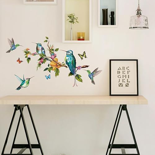 Miniatura 5 de Calcomanías de pared de colibríes, calcomanías de pared coloridas de pájaros, ramas de árbol, flores, calcomanías de pared de mariposas, plantas,