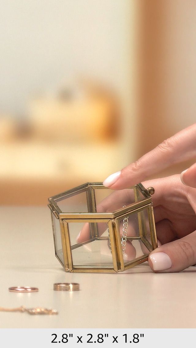 Amazon.com: Hipiwe Glass Vintage Jewelry Box - Golden Geometric