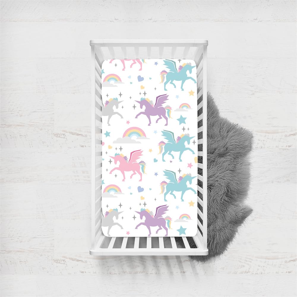 Odot Unicorn Cot Bed Fitted Sheets, Toddler & Baby Bed Sheets, Pink Unicorn Print Microfiber Mattress Protector, Cozy Lightweight Bedside Cribs Bassinet Sheets for Girls (Color G,70x140cm)