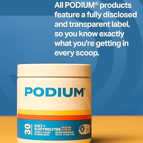 Miniatura 6 de Podium Nutrition Sal de entrenamiento + electrolitos en polvo, melocotones y crema, hidratación después del entrenamiento y apoyo para la