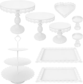JALANCY 9-Piece Metal Cake Stands Set White - Cupcake Dessert Display Tower for Weddings Birthdays Baby Showers