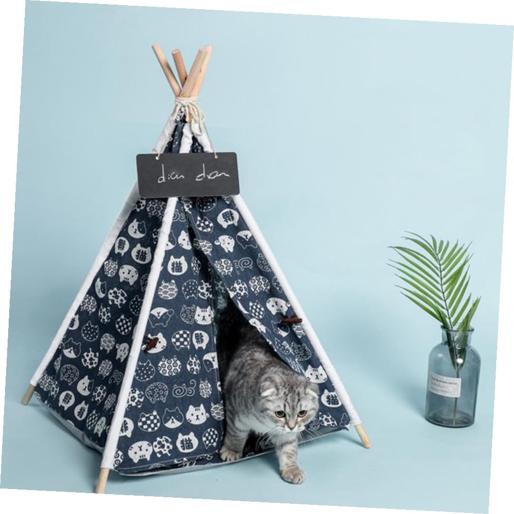 Tente pour Animaux de Compagnie avec Design Amovible Tente Lavable en Lin et Bois pour Chat et Chien en Intérieur et Extérieur