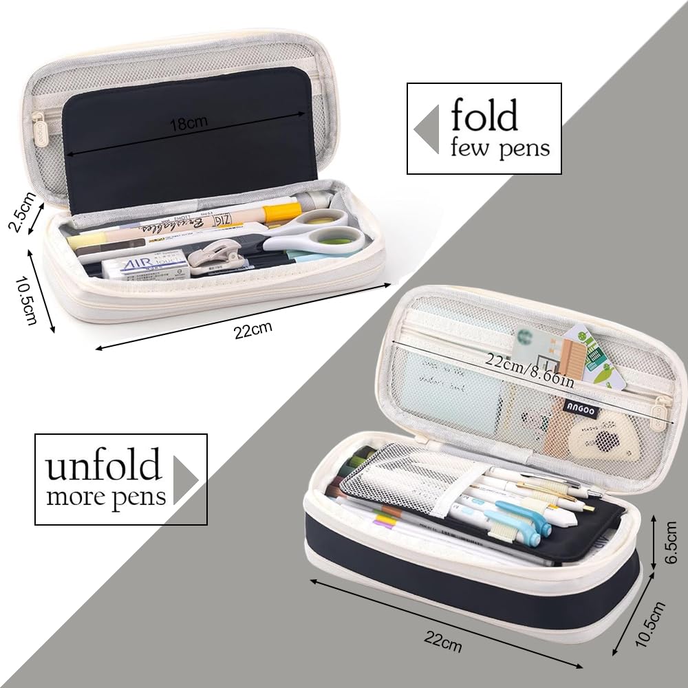 Large Capacity Pencil Case Durable Office College School Pen Holder Organizer Stationery Makeup Bag Pouch Box for Girls Adults 22x11cm (Black) - Image 3