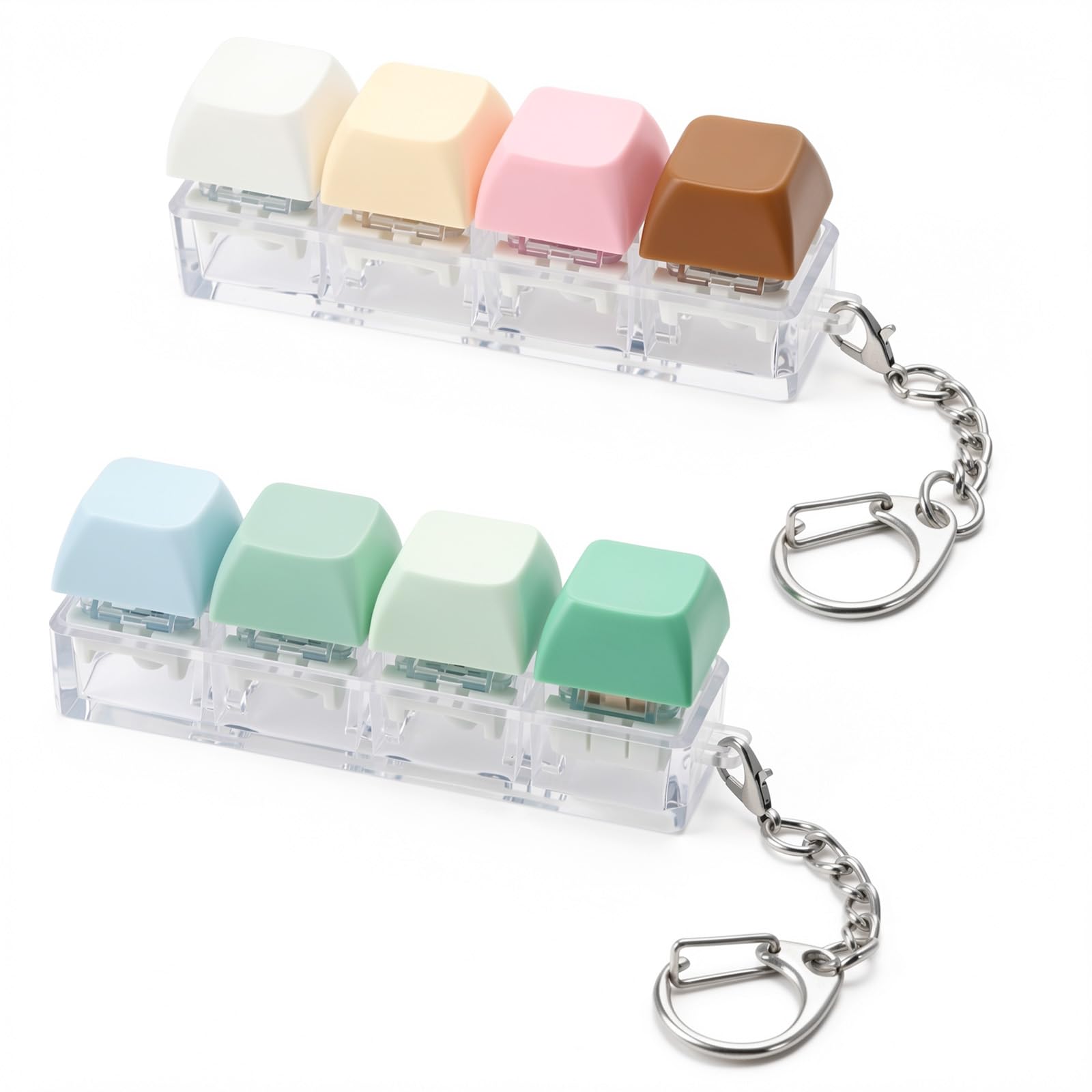 Matwsec 2 Pcs Fidget Keyboard Keychain 4-Key Creamy Keyboard Fidget Toy