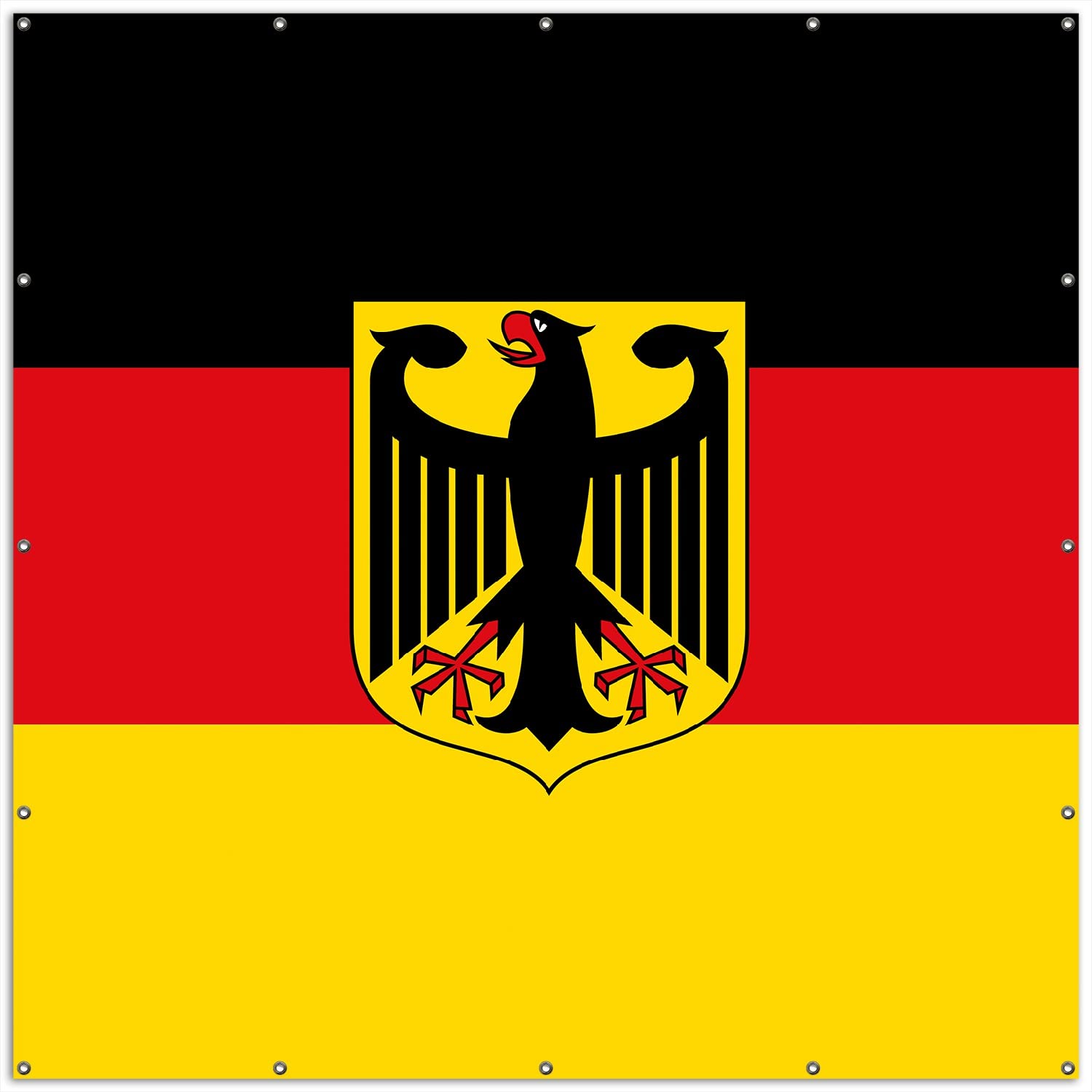 Wallario XXL Outdoor-Poster für Garten oder Balkon Deutsche Flagge mit Wappen, Motivbanner Größe: ca. 200 x 200 cm, Outdoor-Bild