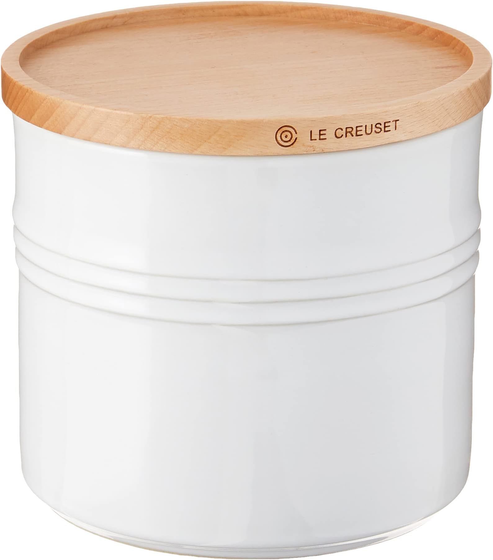 Stoneware Canister with Wood Lid, 1.5 qt. (5.5" diameter), White