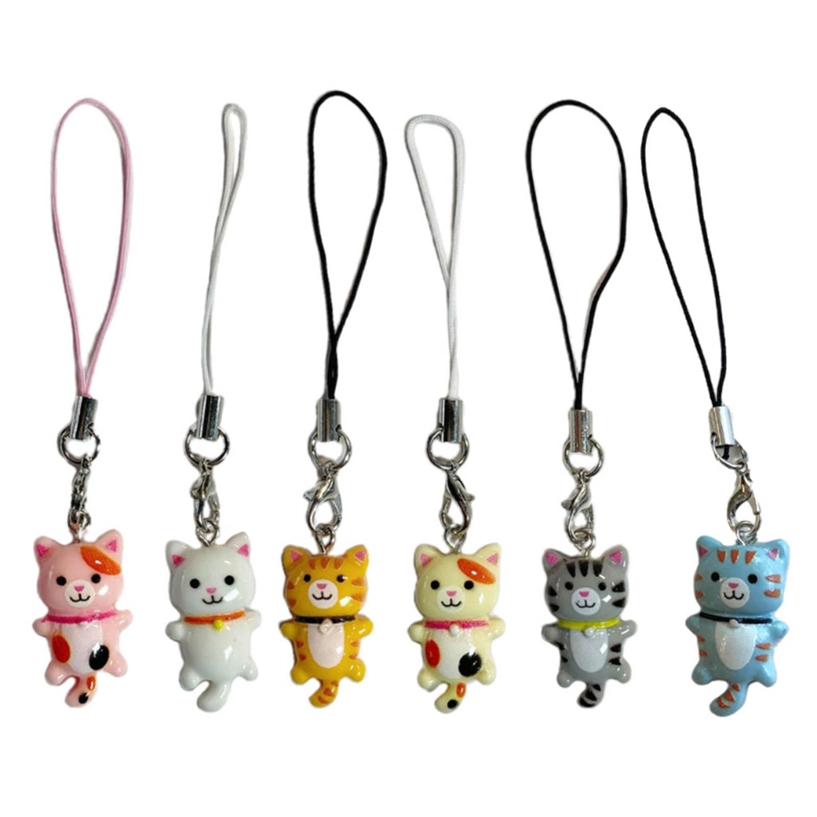 OralGos 6 Pieces/Set Lovely Cat Phone Accessory Keychain with Cartoon Cat Pendant Mobile Phone Hangings Pendant Decoration