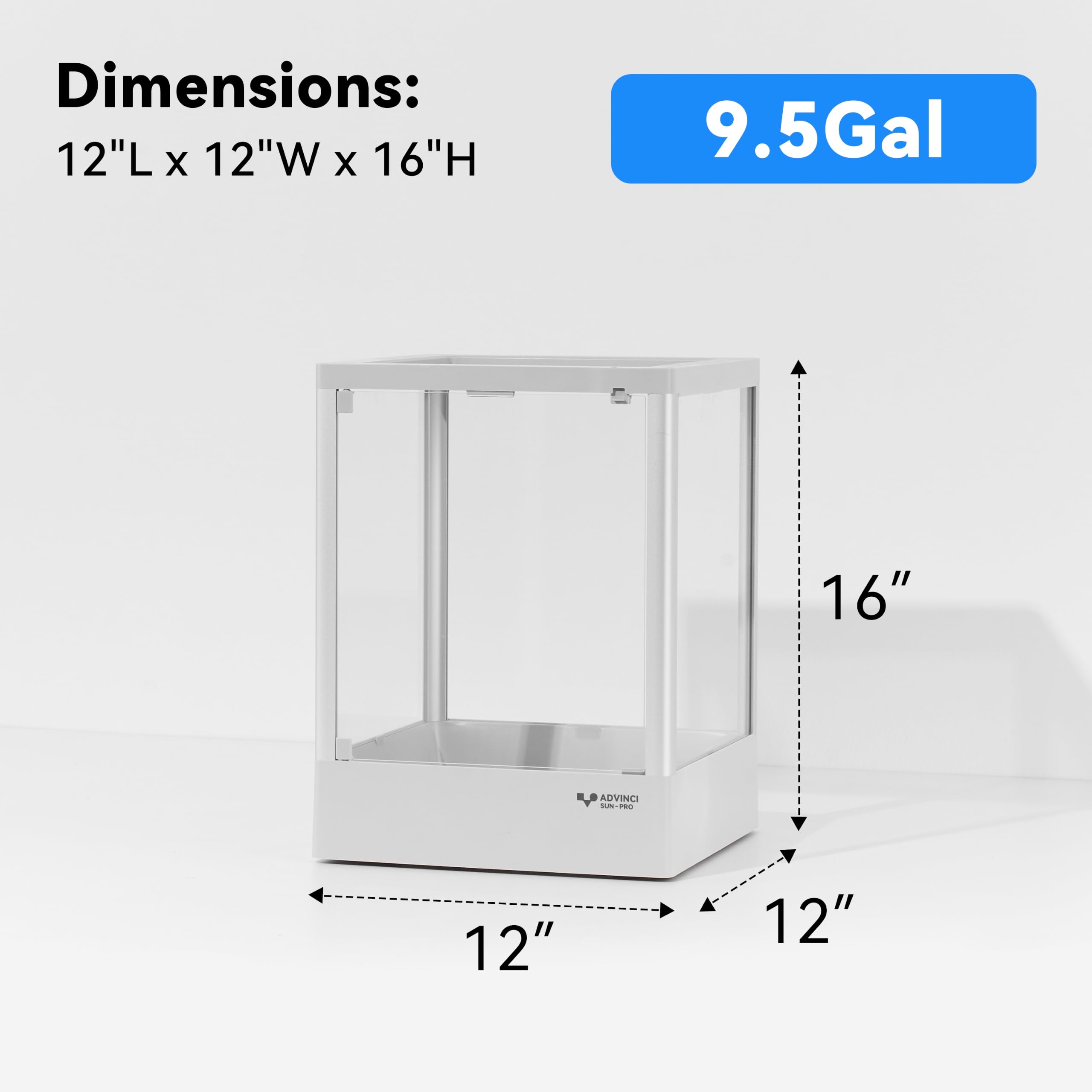 Terrario de vidrio para reptiles de 12 x 12 x 16 pulgadas, 9.5 galones, ventilación de malla de seguridad de doble bloqueo, marco de aluminio duradero, apilable, fácil de montar, paneles