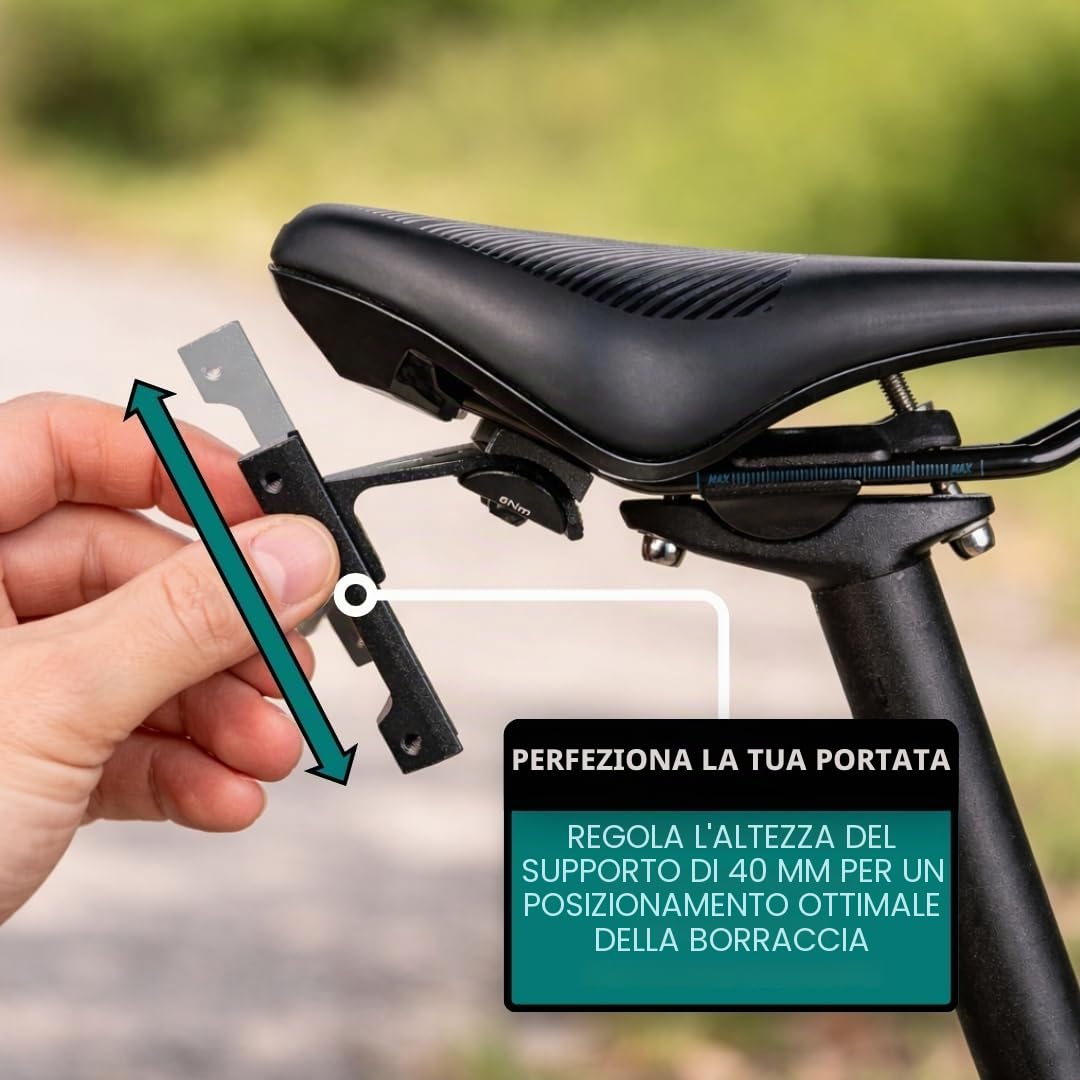 VeloChampion Porta Borraccia Universale per Bici | Supporto Idratazione Posteriore Triathlon e Ciclismo su Strada | 1 o 2 Borracce fino a 750 ml e CO2 | Compatibile con Binari Sella 50–80 mm (Premium)