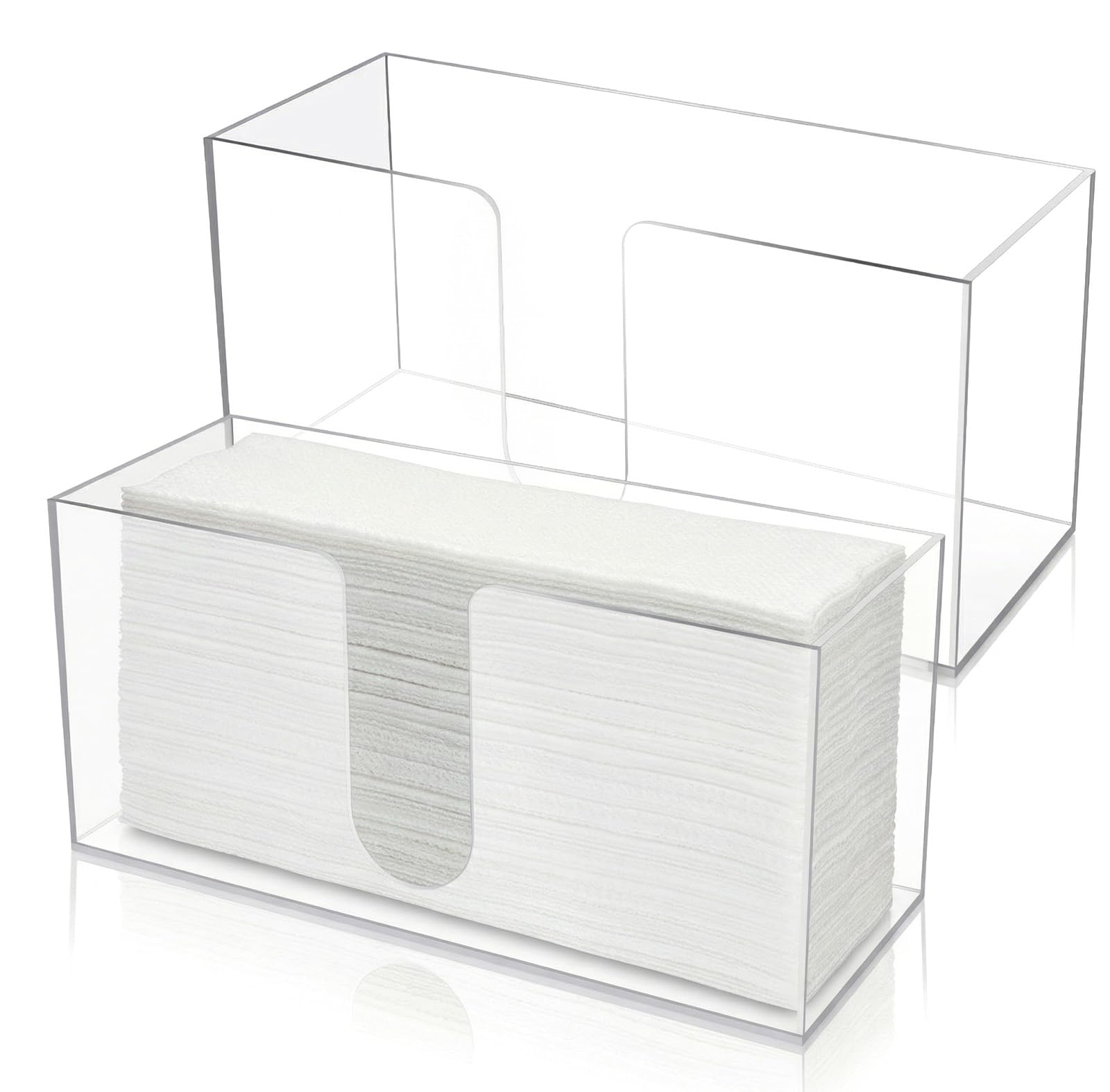 Photo 1 of 2 Pack 10.8 Inch Clear Acrylic Paper Towel Holder Countertop Napkin Dispenser for Z-fold C-fold MultiFold Trifold Paper Towels, Kitchen Bathroom Restaurant Office Use