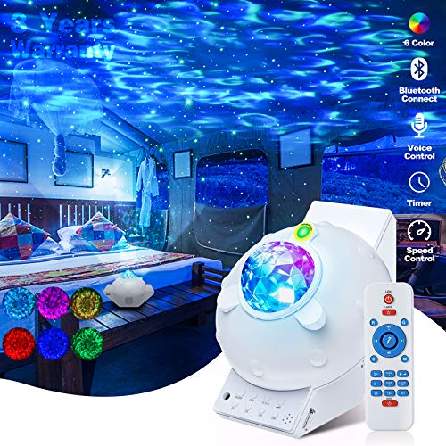 Star Night Light Projector, Galaxy Led Light Projector Ocean Wave Galaxy Gift Projector for Kid Adult Ceiling Bedroom Star Music Projector with Bluetooth Speaker, Starry Sky Light Wall-White