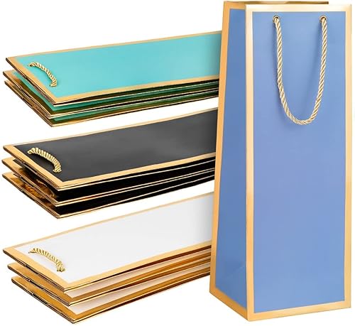 Paquete de 12 bolsas de regalo de vino, reutilizables, 4 colores con diseño de impresión de lámina dorada con asas suaves