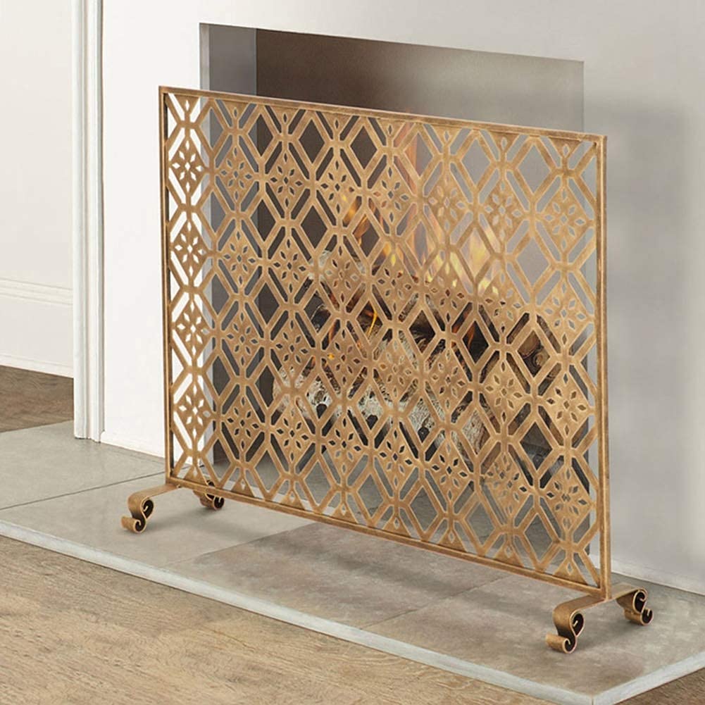 PURRL Extra großer Kaminschutz mit Metallgitterabdeckung, Wohnzimmerdekor-Feuerschutzgitter zum Schutz von Kindern und Haustieren - Gold (Color : Gold, Size : 100×22×80cm) Little Surprise