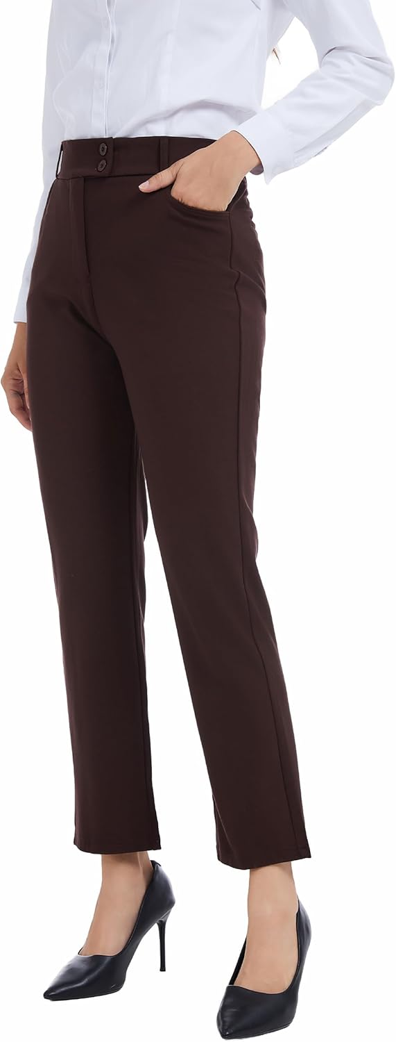 ZTN Women's Stretchy Straight Leg 26.8" Dress Yoga Pants with Pockets for Work Casual