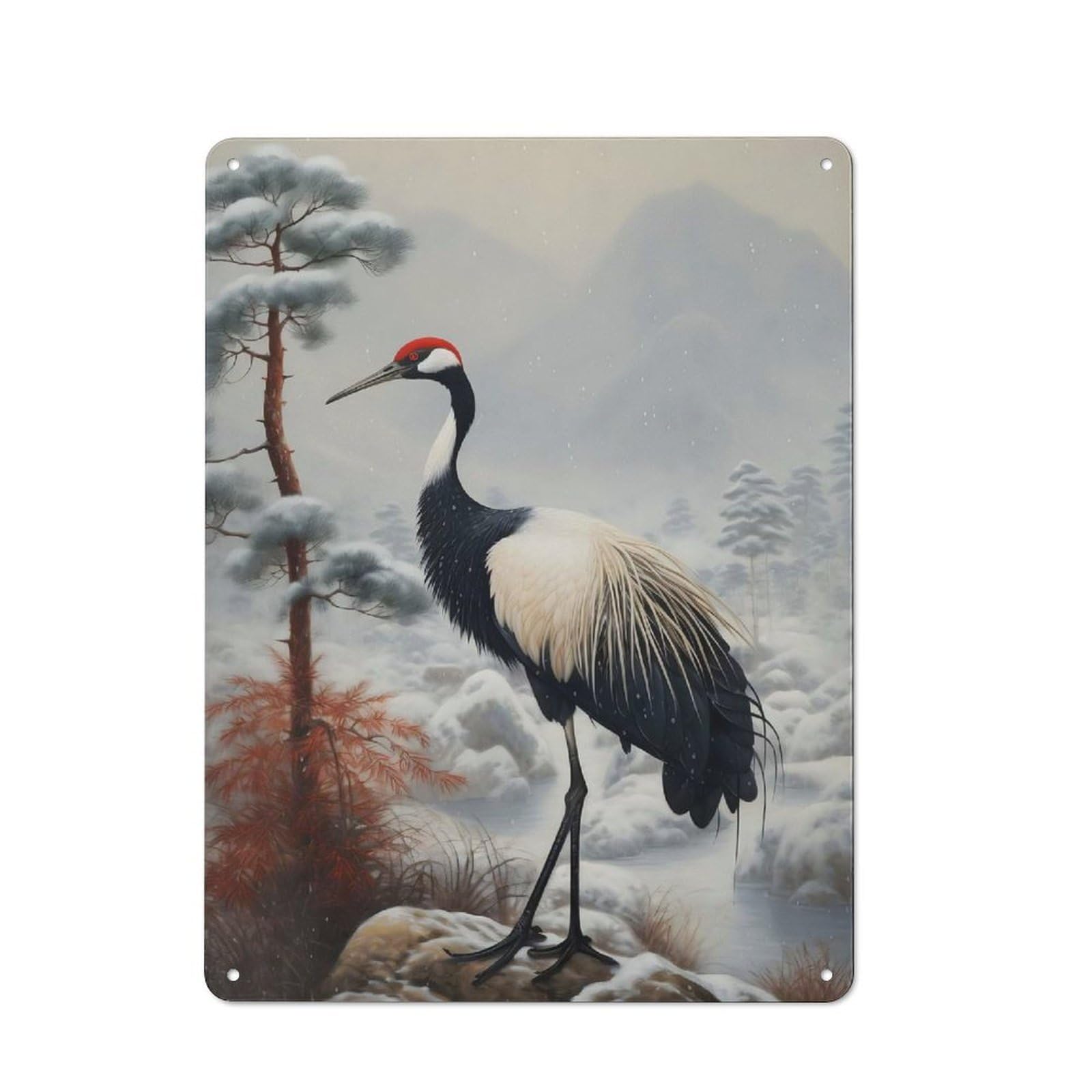 Junmoney Japanese Crane Vintage Tin Sign 40X30cm With For Guest Room Or Hallway, For Vintage Wall Decor Fans, For Themed Room Decoration