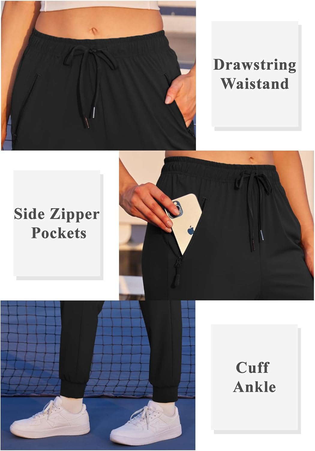 Womens Athletic Pants Quick Dry Ultra Stretch Jogger Pants Breathable Casual Hiking Pants with Zippers Side Pockets - Image 5