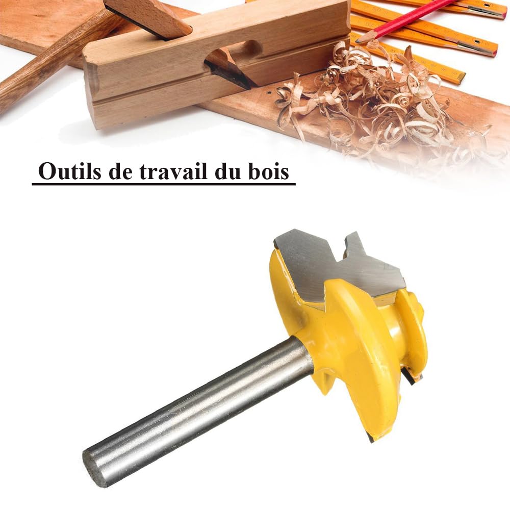 Mesee Fraise à rainurer 45° à onglet en carbure - tige 8mm bois - bits routeur pour menuiserie meuble - jaune