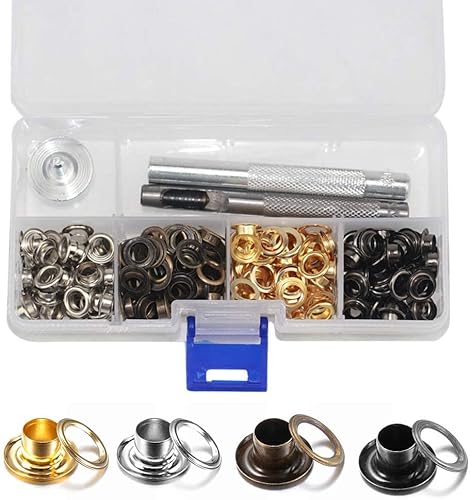 Treki 120 Juego de Ojetes Metalicos Kit Herramienta Ojetes de Metal 6.5mm Remaches Ojales de Cuero Pernos con Herramienta de Montaje para Ropa, Cuero, Tela y Bricolaje Cover
