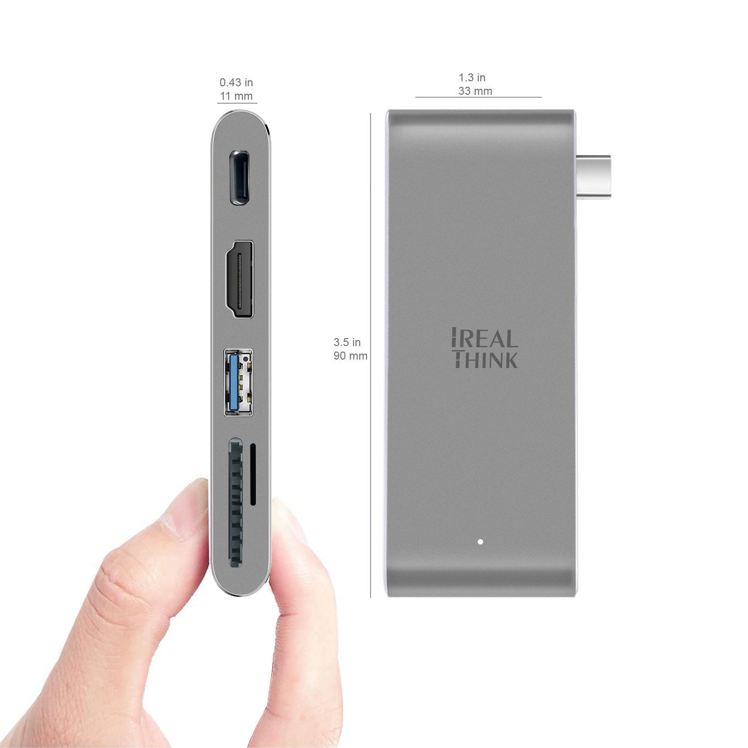 USB C Hub Aluminum Type-C 5 in 1 Adapter with Data Transfer Connector, 4K HDMI Connector, USB 3.0 Connector, SD and Micro Card Reader (Gray Space)