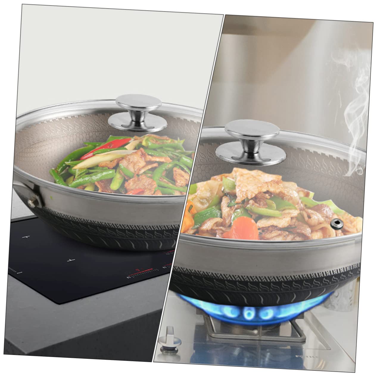 Cubierta redonda de acero inoxidable para ollas de acero inoxidable, tapa de sartén, tapa de sartén, cubierta universal para ollas de cocina, cubierta de alimentos, herramienta de cocina, cubierta
