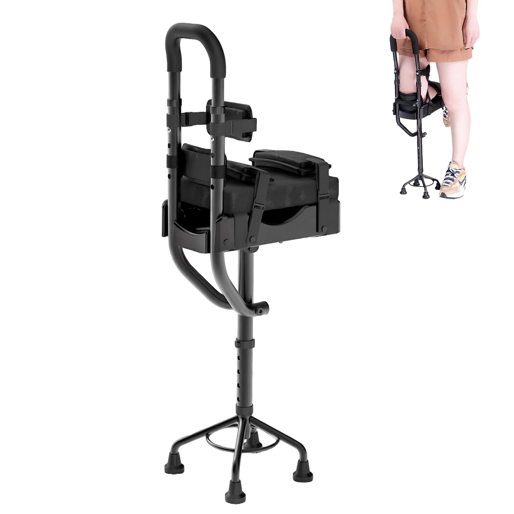 Carro telescópico de una sola pata, muleta para rodillas manos libres con acolchado de espuma elevado, ajuste de altura de 5 niveles, andador antideslizante para fracturas de tobillo, esguinces y