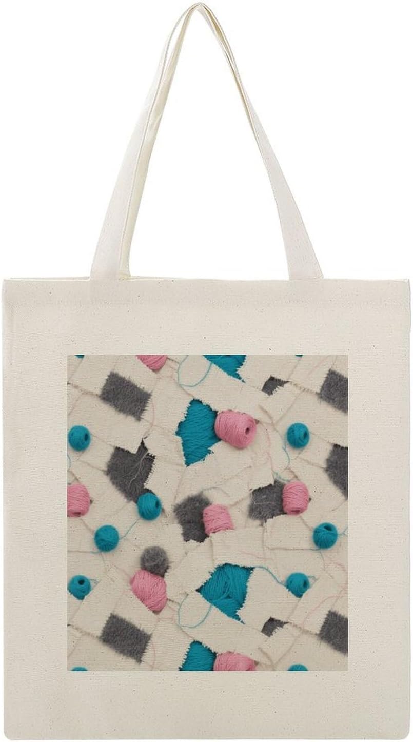 Yarn Collage Canvas Tote Bag Aesthetic Tote Bag