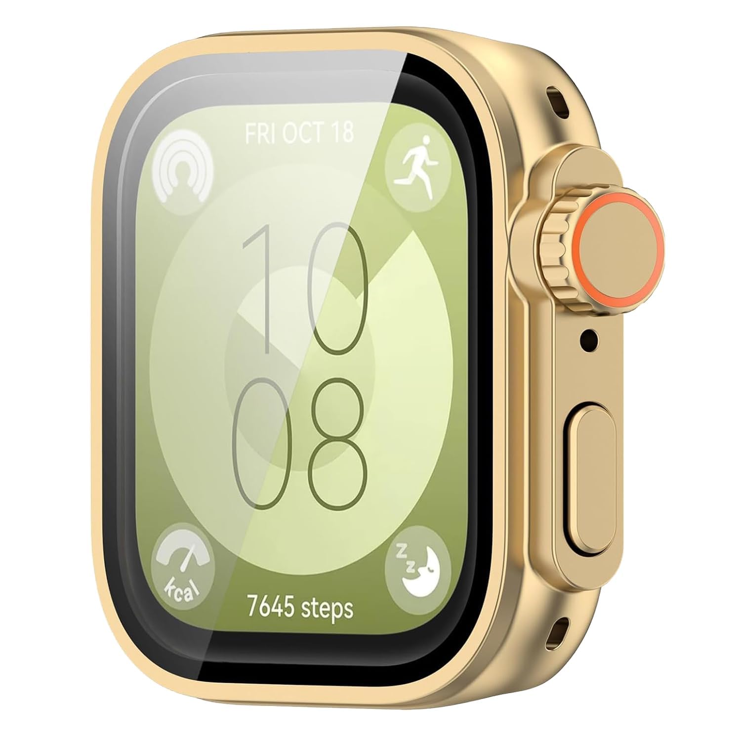 VeveXiao Case Compatible with Huawei Watch Fit 3, PC Hard Frame Embedded with Tempered Glass Film, Screen Protector Premium Lightweight Protective Cover (gold 1)