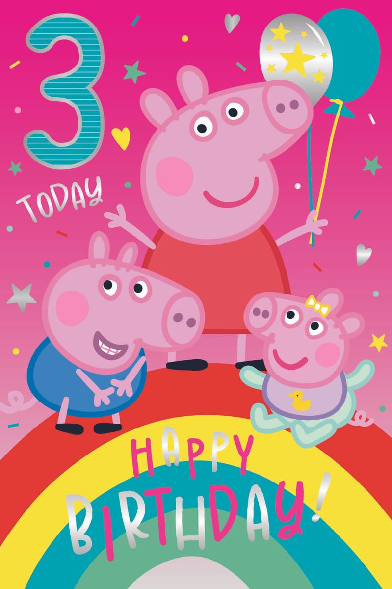 Peppa Pig Age 3 Birthday Card, 3rd Birthday Card for Peppa Pig Lovers