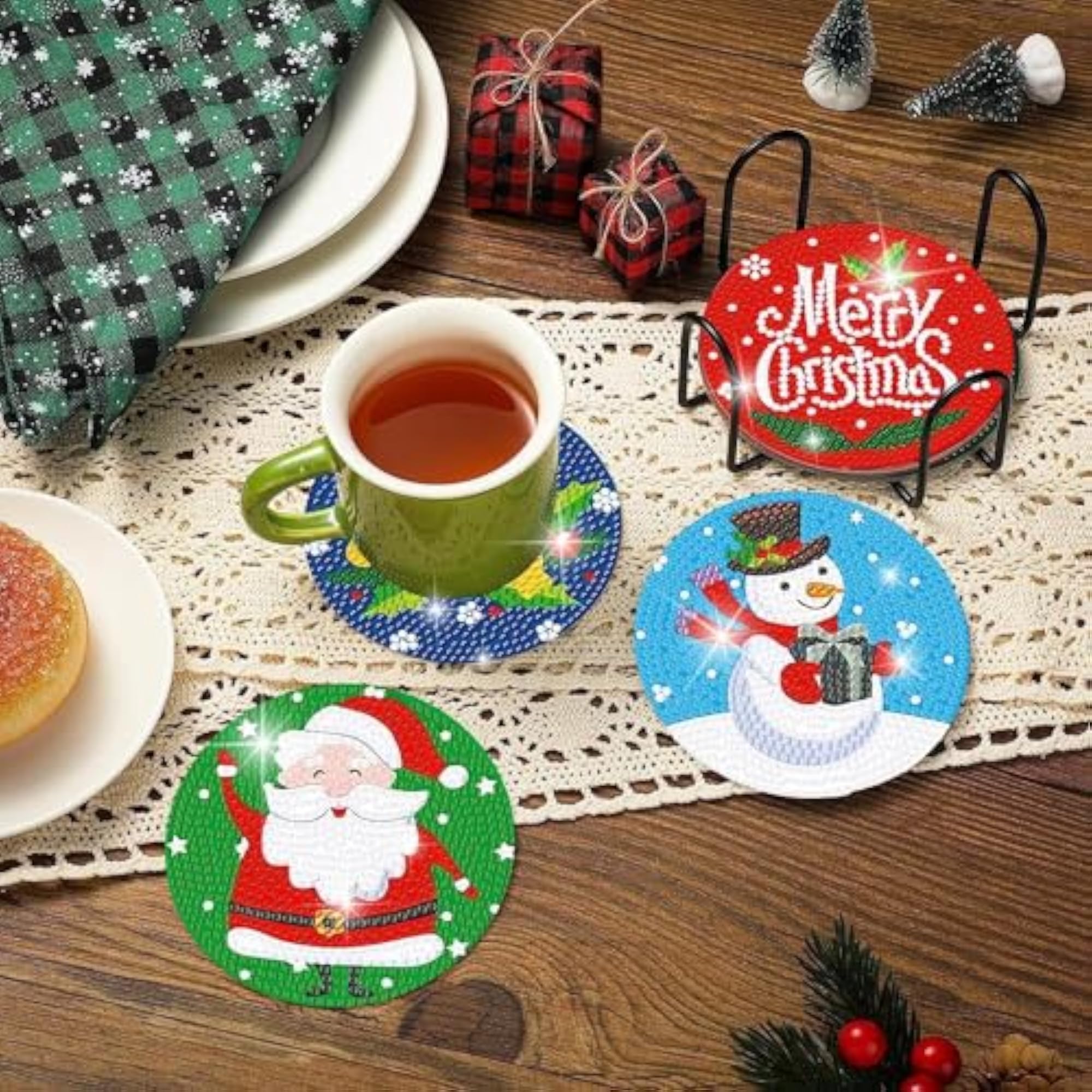 8 PCS Christmas Diamond Art Coasters Kit