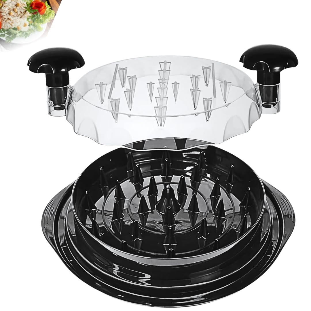 Chicken Shredder tools With Fork and Brush, Meat Shredder Tool Twist, Transparent Lid 10.8, Meat Grinder Anti-Slip Strip, Ergonomic Handle, Heat Resistant, Dishwasher Safe