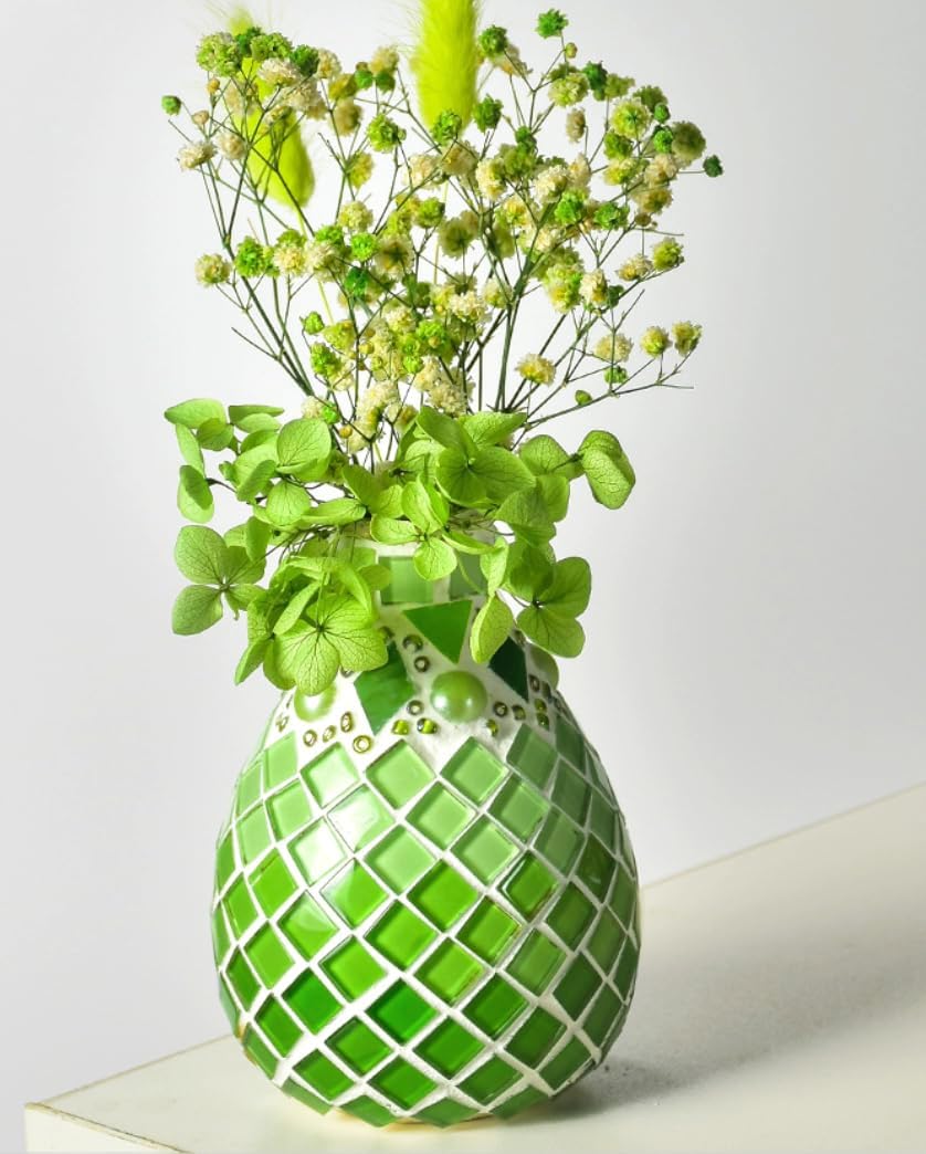 Mosaic Vase DIY Kit, DIY Mosaic Arts and Crafts Kit for Kids & Adults, Birthday Gifts Mother's Day Gift (Flower Not Included) (Short & Round, Golden Yellow)