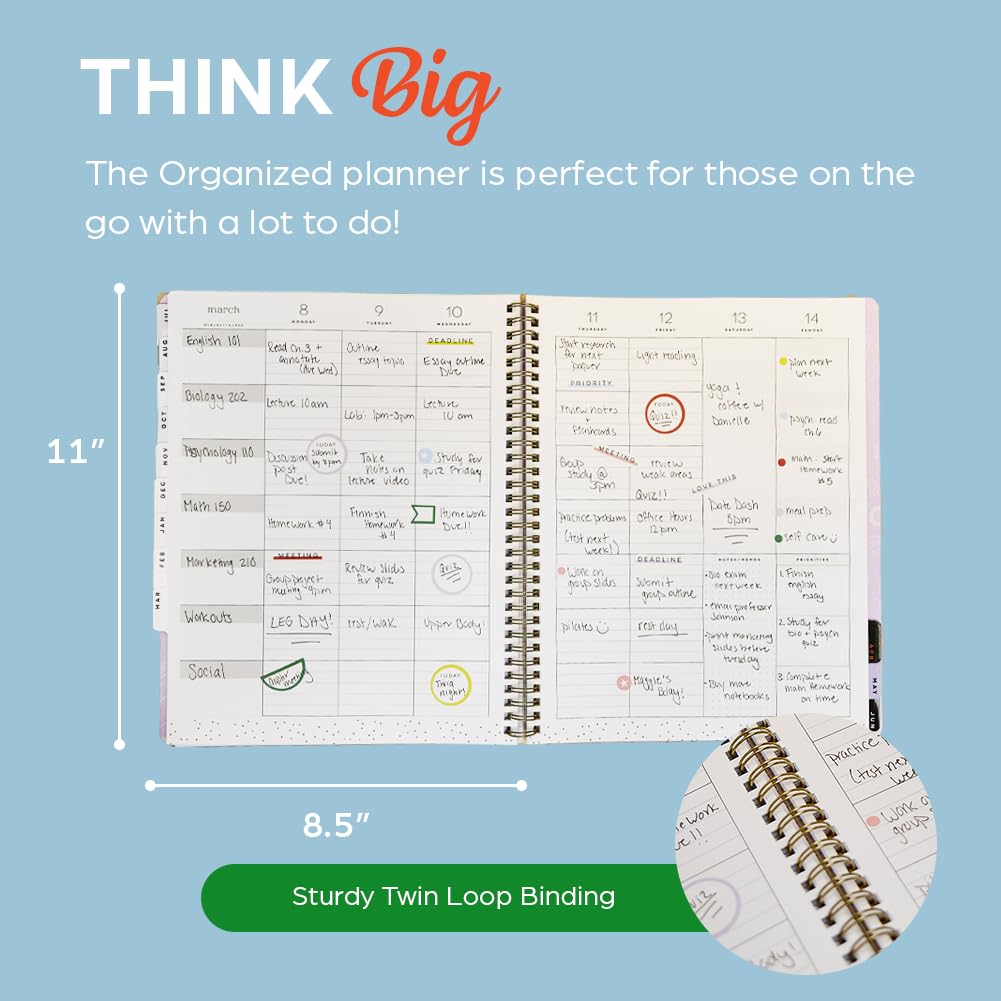 Organizzato da Happy Planner Twin-Loop 12 Mesi, Big Size | Datato luglio 2026-giugno 2027, include 3 mesi extra e 1 foglio di adesivi, 21,6 x 27,9 cm, layout accademico, tema Lucky Day