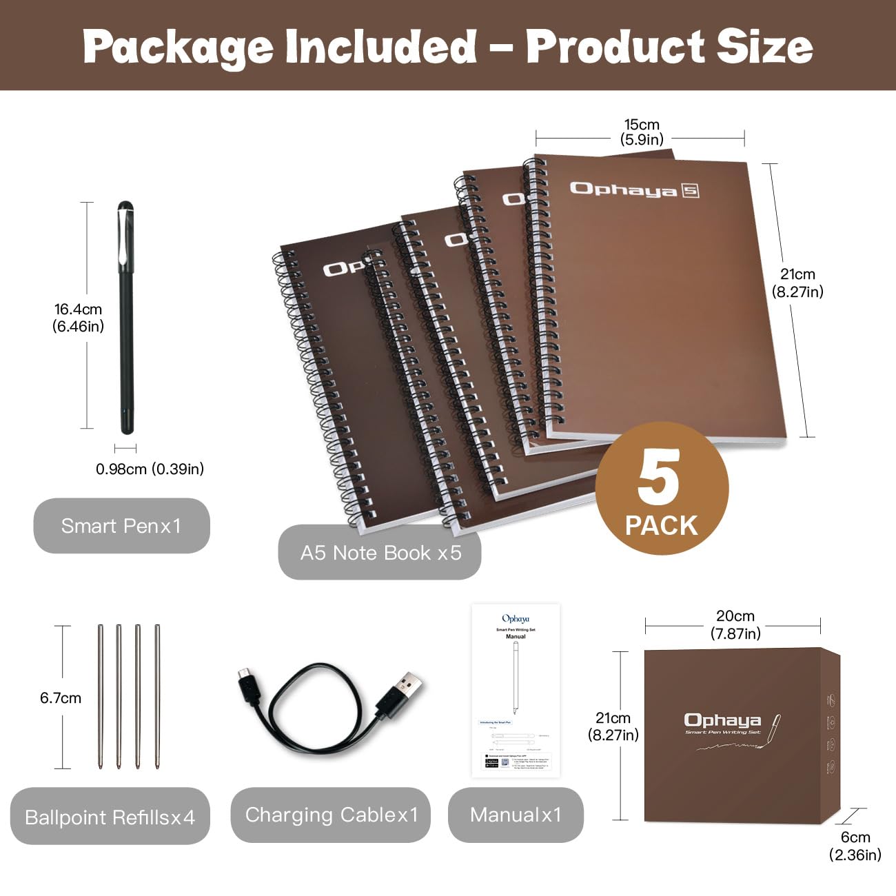 Amazon | Ophaya SyncスマートペンとA5ノートブック (5パック) メモ