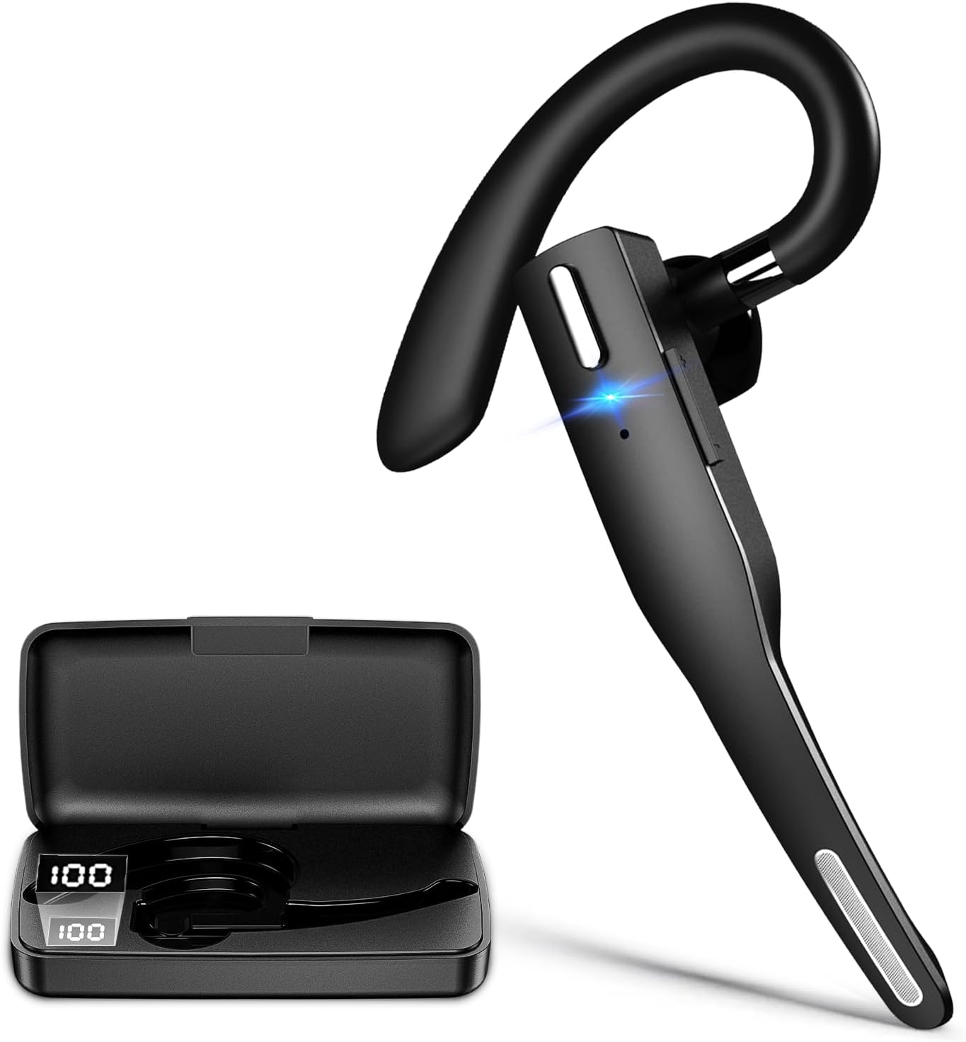 EUQQBluetooth 5.1 Technology Headset, CVC8.0 Noise Wireless Headset with Mic, Flexible Earhook Design Bluetooth Headset, Driving Headset with 500mAh Charging Case,60 Hors Playtime Bluetooth Earpiece