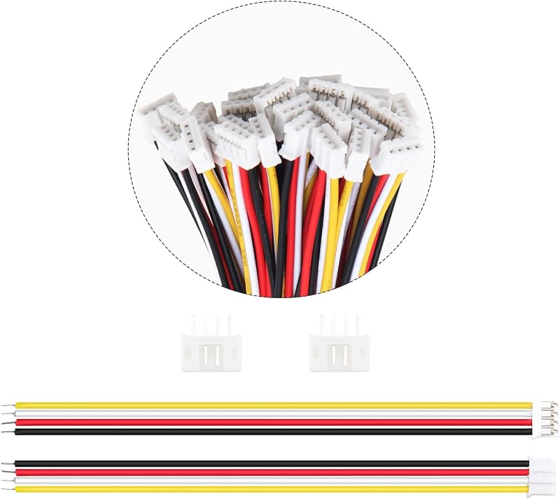 Lyeteung JST 2.0 PH 4 Pin Csatlakozó Készlet - 30 Szett Mini Mikro JST 2.0mm Konnektor 150mm 22AWG Kábellel és Női Csatlakozóval