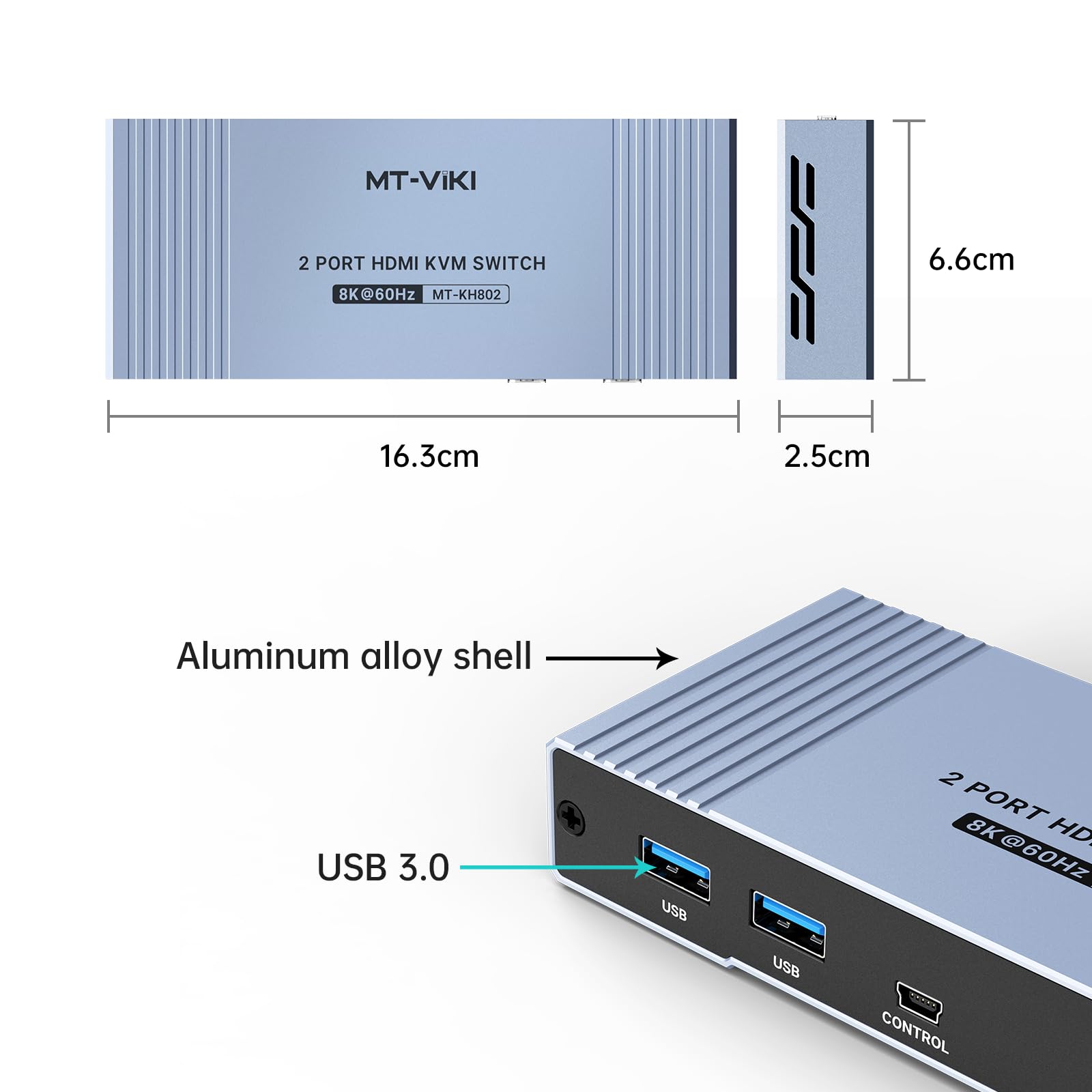 MT-VIKI Commutateur KVM HDMI 8K60Hz 2 ports 2 PC 1 moniteur prend en charge une souris clavier avec 4 ports USB 3.0 4K @ 120/144Hz 2K@165Hz 1080P@240Hz HDMI 2.1& HDCP 2.3