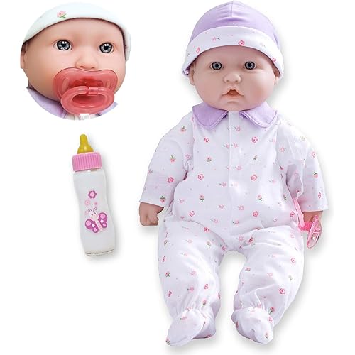 JC Toys - La Baby | Caucasian 16-inch Medium Soft Body Baby Doll | Washable | Removable Purple Outfit w/ Hat and Pacifier | for Children 12 Months +