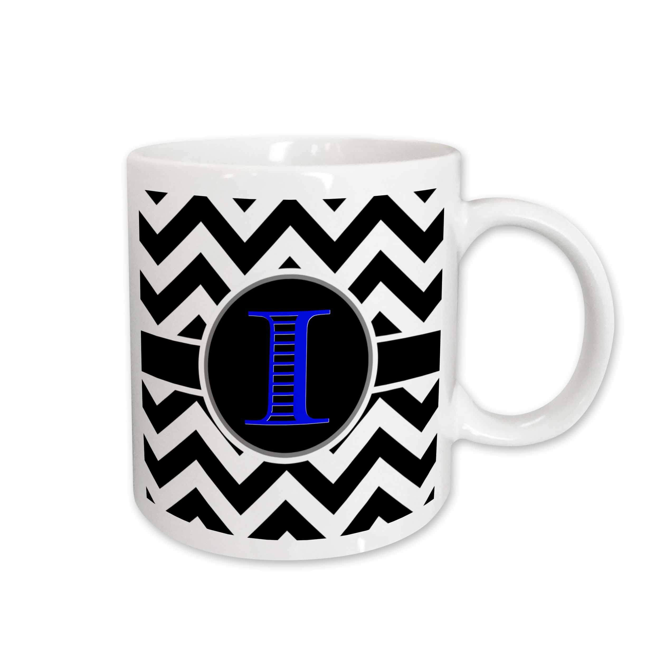 3dRose 253157_2 BrooklynMeme Designs-Blue Pattern Monogram Initial I-Mugs (mug-253157-2), Ceramic, White