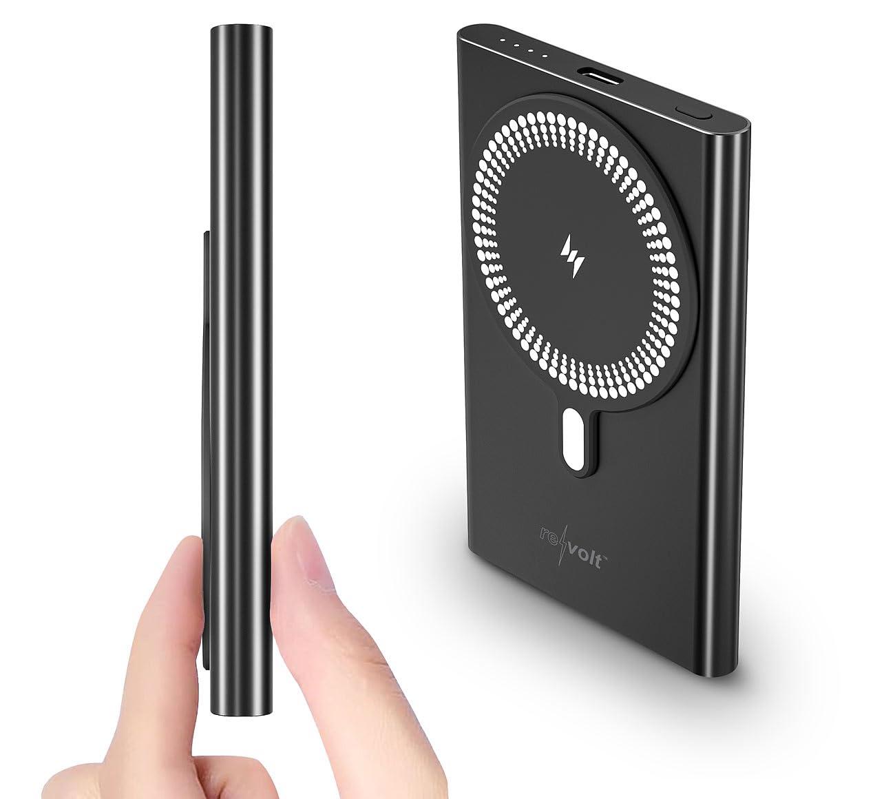 revolt powerbank portatile: Set da 2 Powerbank, PB-450, 5.000 mAh, compatibile con Qi e MagSafe (magsafe slim, leggero, mini)
